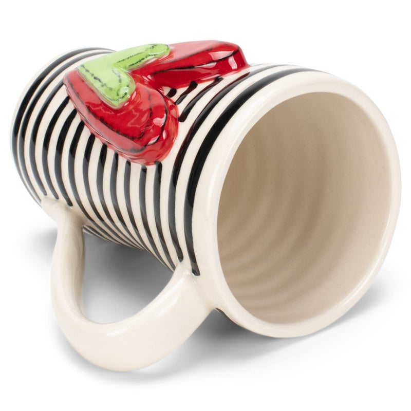 DEMDACO Tracy Pesche Black Stripes Heart Red Green White 15 Ounce Glossy Stoneware Mug With Handle - Image 5